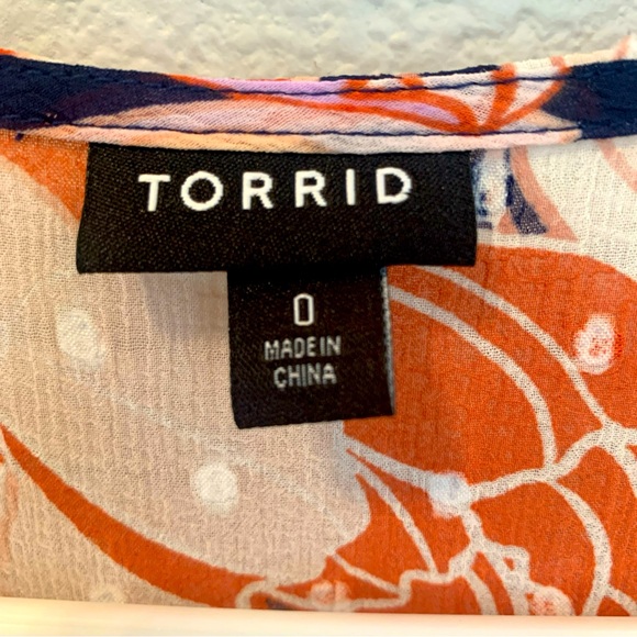 Torrid Navy Floral Swiss Dot Button Down Tea Length Dress 0X size 12/14 No Slip - Picture 6 of 9